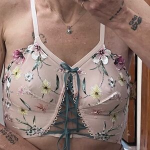 Victoria Secret Embroidered Lace-Up Longline Bralette